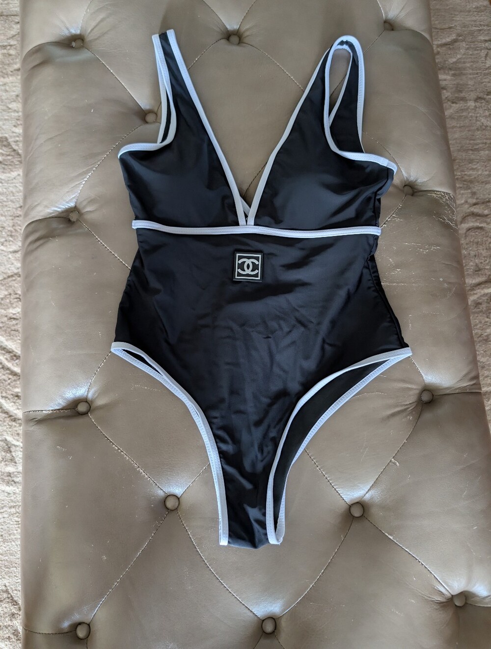 BLACK AND WHITE Monogram Bathing Suit Size L!